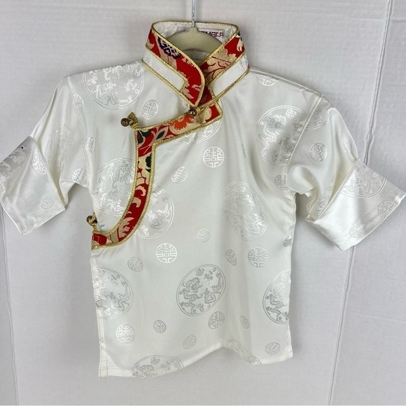 Kids, Tibetan traditional top, Losar - white/red. - Picture 1 of 11
